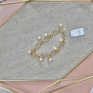 NWT Kendra Scott Ashton Gold Pearl Chain Bracelet in White Pearl